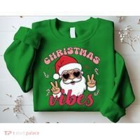Christmas Vibes Santa Claus Peace Retro Groovy Sweatshirt thumb 2