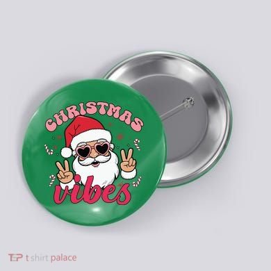 Christmas Vibes Santa Claus Peace Retro Groovy Button