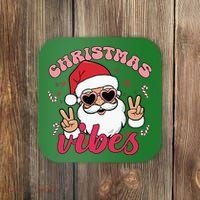 Christmas Vibes Santa Claus Peace Retro Groovy Coaster thumb 0