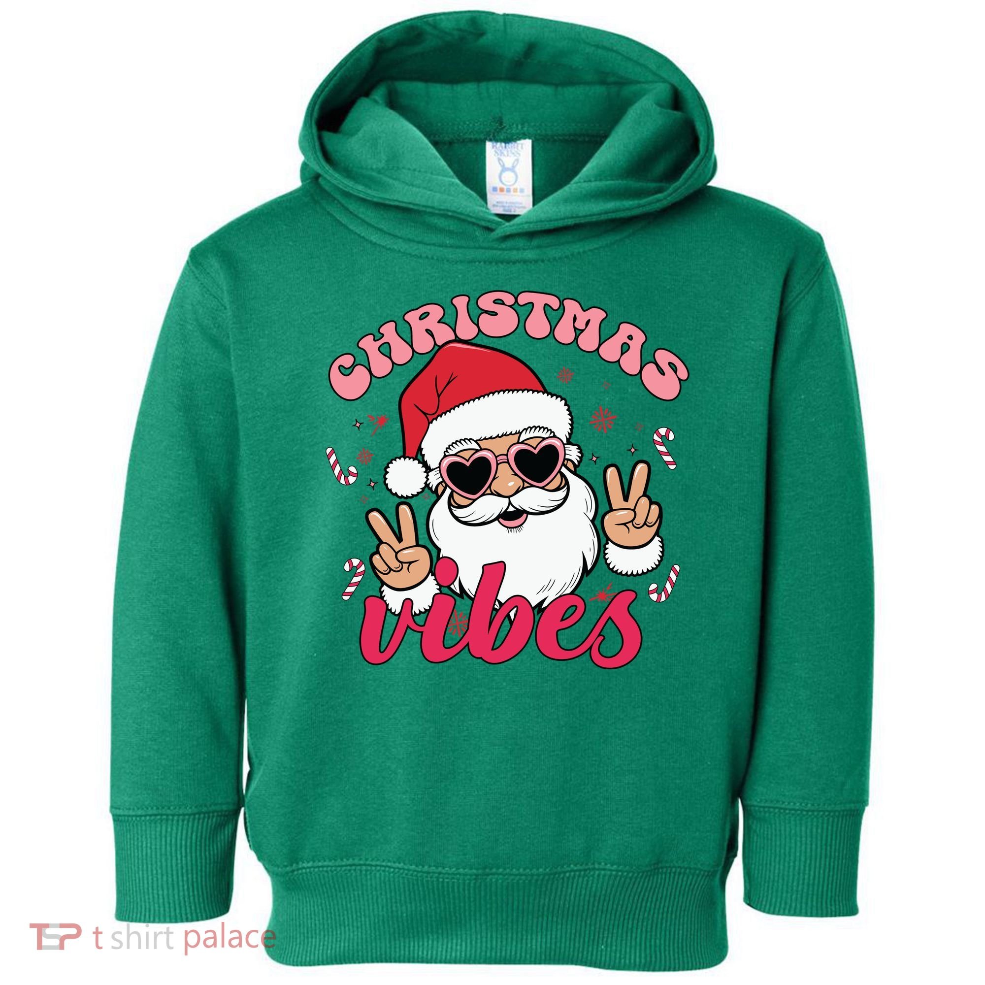 Christmas Vibes Santa Claus Peace Retro Groovy Toddler Hoodie