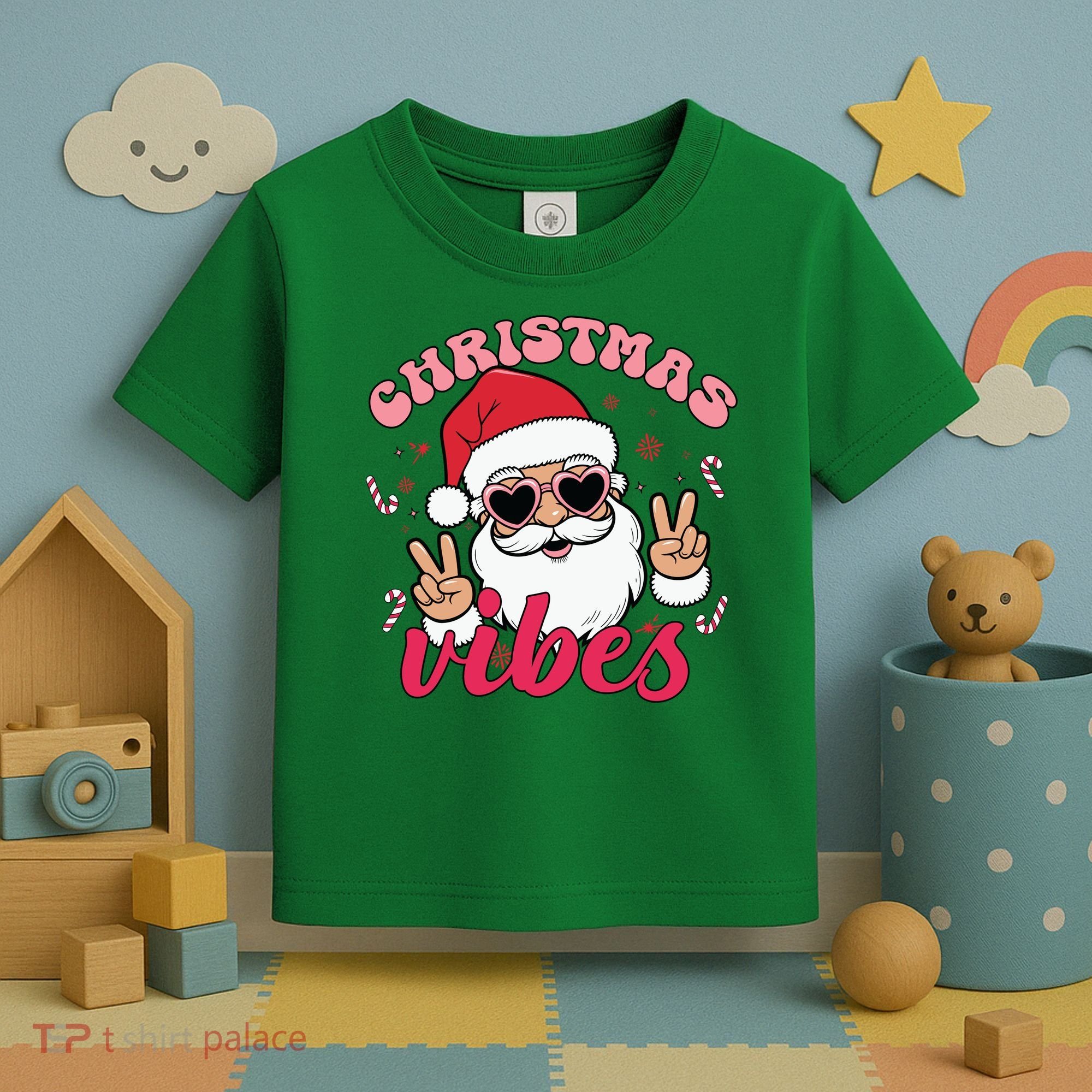 Christmas Vibes Santa Claus Peace Retro Groovy Toddler T-Shirt