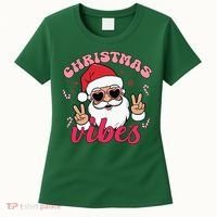 Christmas Vibes Santa Claus Peace Retro Groovy Women's T-Shirt thumb 0