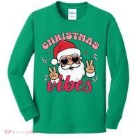 Christmas Vibes Santa Claus Peace Retro Groovy Kids Long Sleeve Shirt thumb 0