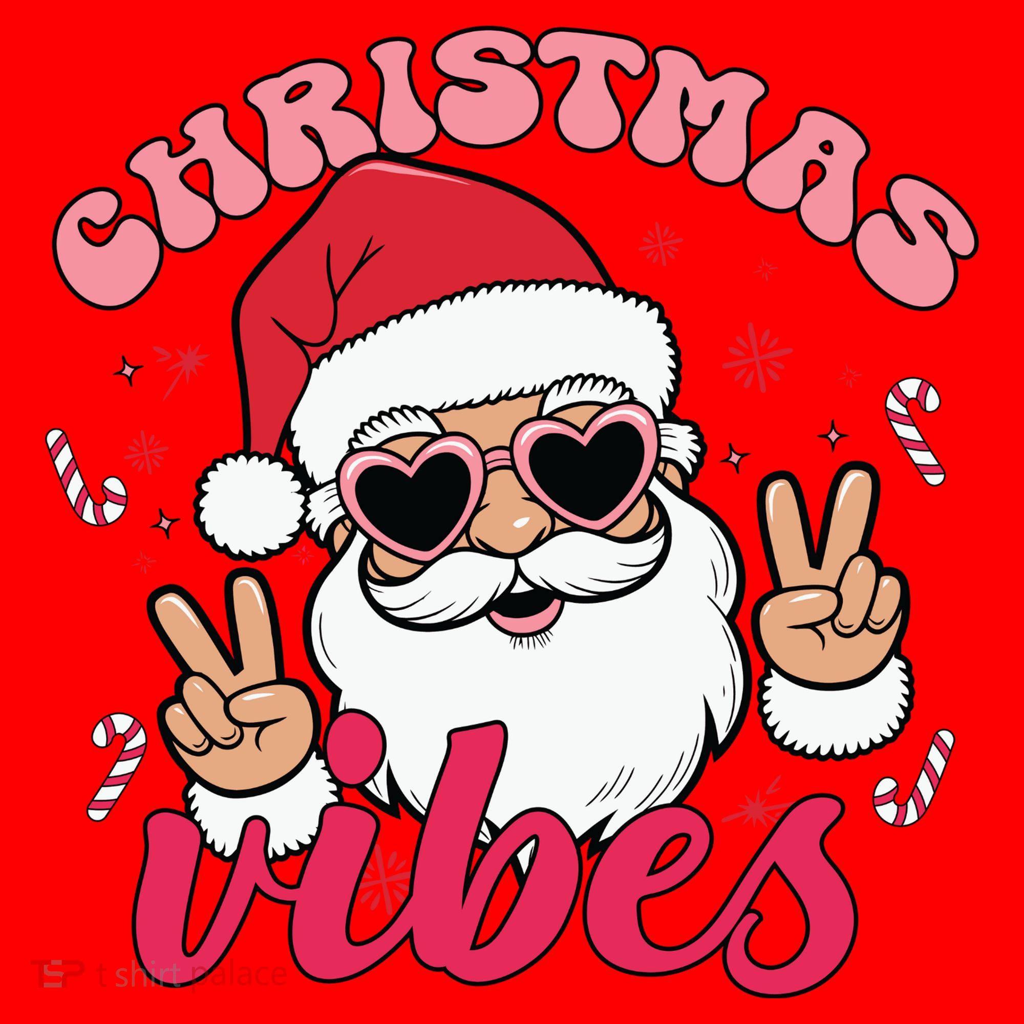 Christmas Vibes Santa Claus Peace Retro Groovy Santa Hat