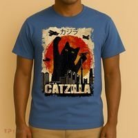 Catzilla Vintage Tee Funny Kitten And Cat Art Japanese Sunset T-Shirt thumb 3