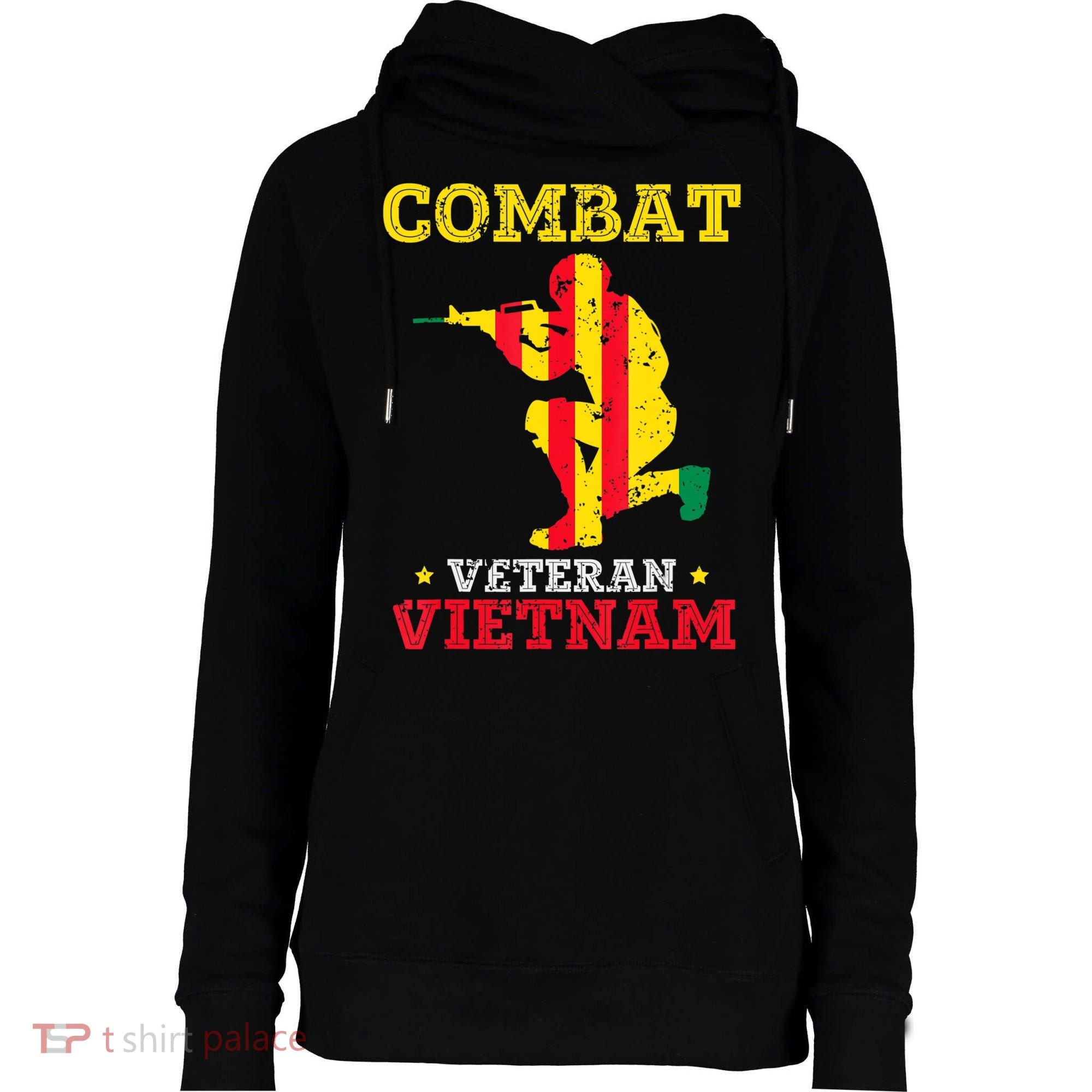 Combat Veteran Vietnam Retired Patriotic Womens Funnel Neck Pullover Hood