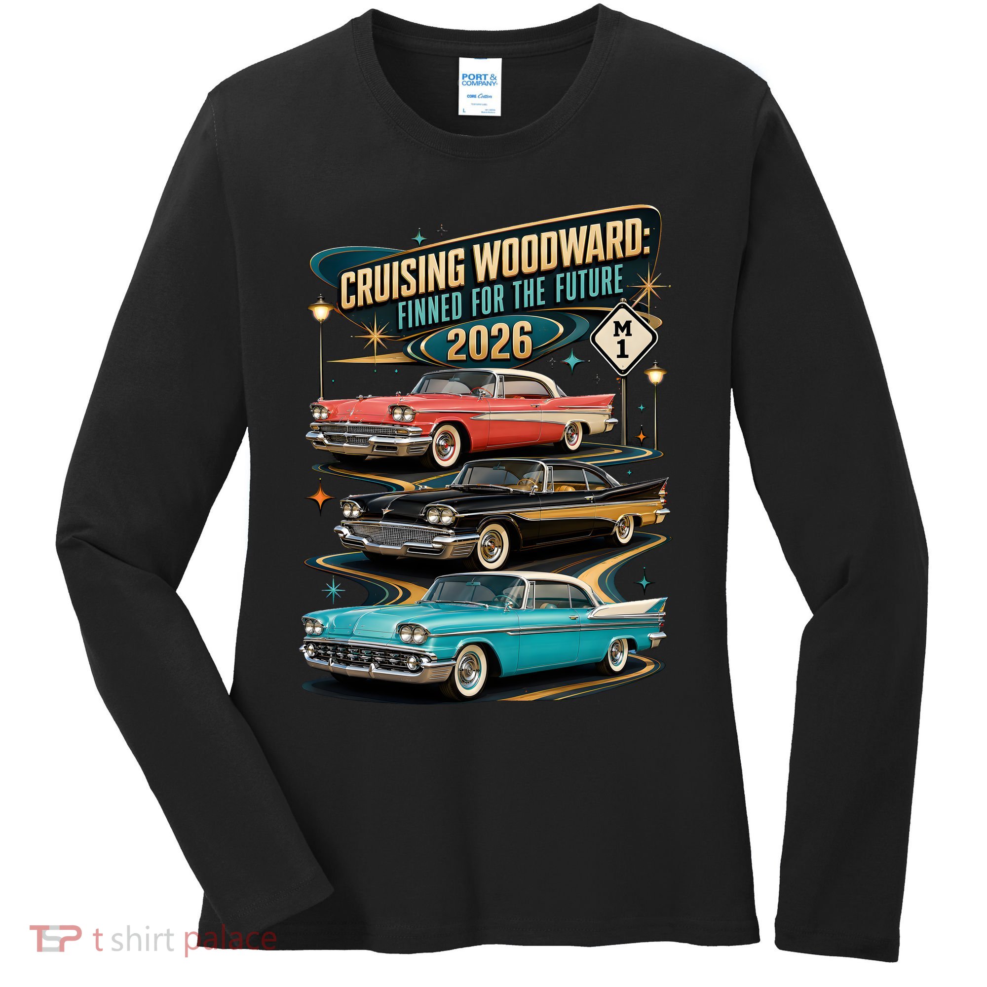 Cruising Woodward 2026 Finned Classic Car Cruise M1 Women's Long Sleeve Shirt