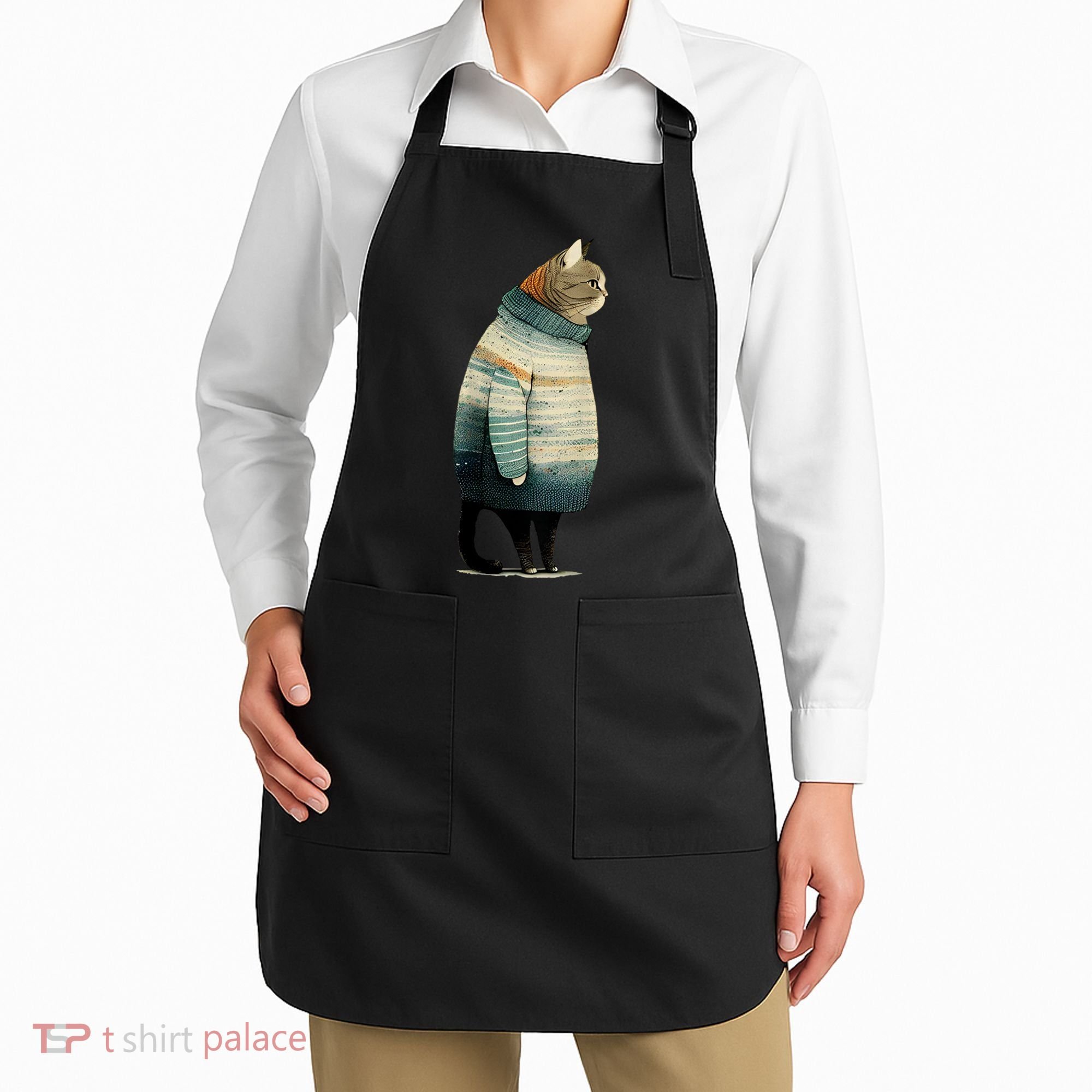 Cat Wearing A Sweater Funny Pet Fat Gray Cat In Sweater Apron
