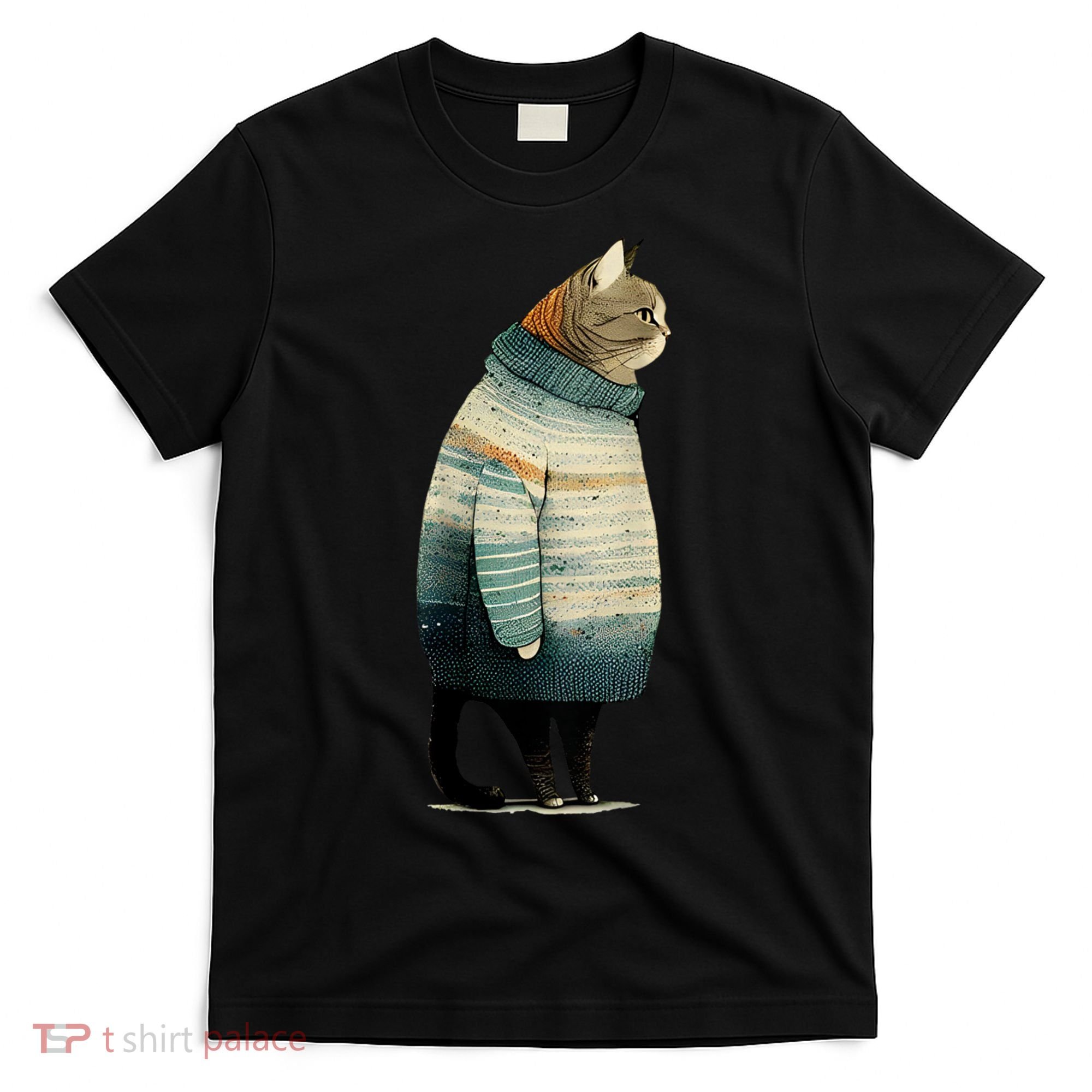 Cat Wearing A Sweater Funny Pet Fat Gray Cat In Sweater T-Shirt