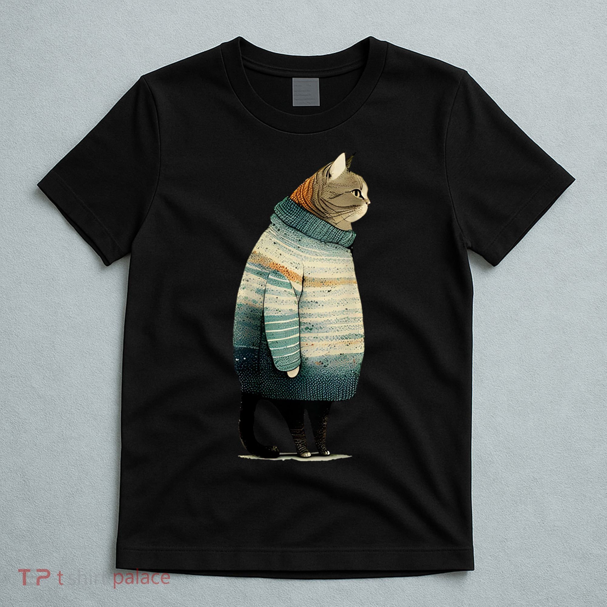 Cat Wearing A Sweater Funny Pet Fat Gray Cat In Sweater T-Shirt