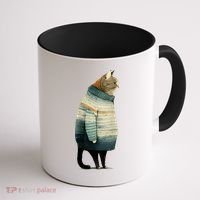 Cat Wearing A Sweater Funny Pet Fat Gray Cat In Sweater Coffee Mug thumb 1