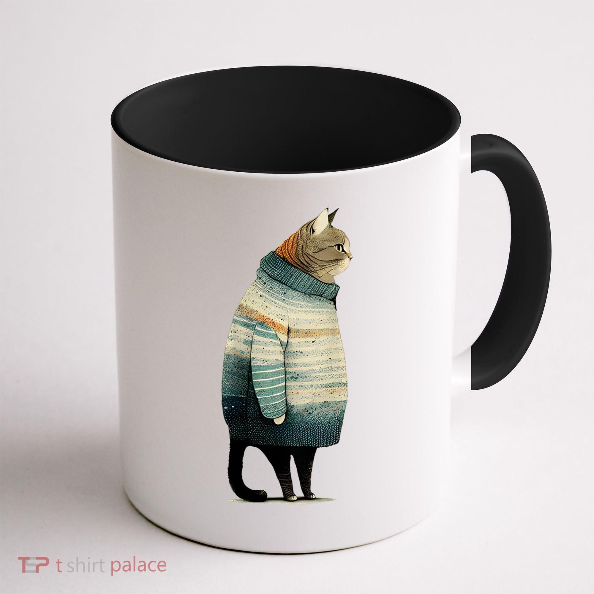 Cat Wearing A Sweater Funny Pet Fat Gray Cat In Sweater Coffee Mug