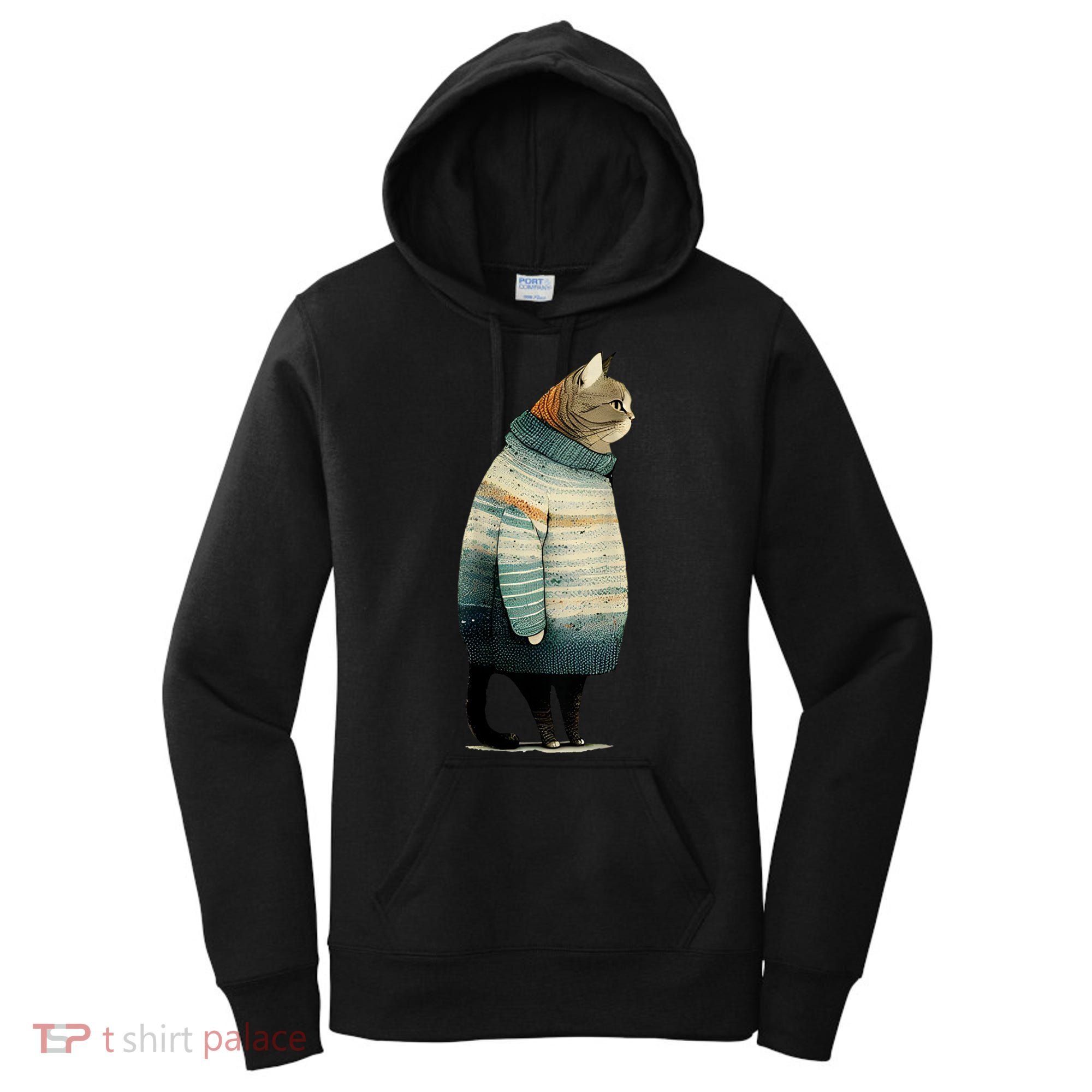 Cat Wearing A Sweater Funny Pet Fat Gray Cat In Sweater Women's Hoodie