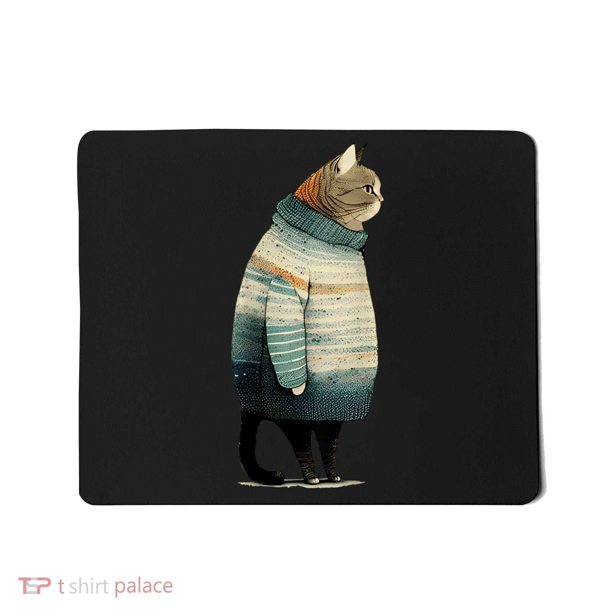 Cat Wearing A Sweater Funny Pet Fat Gray Cat In Sweater Mousepad