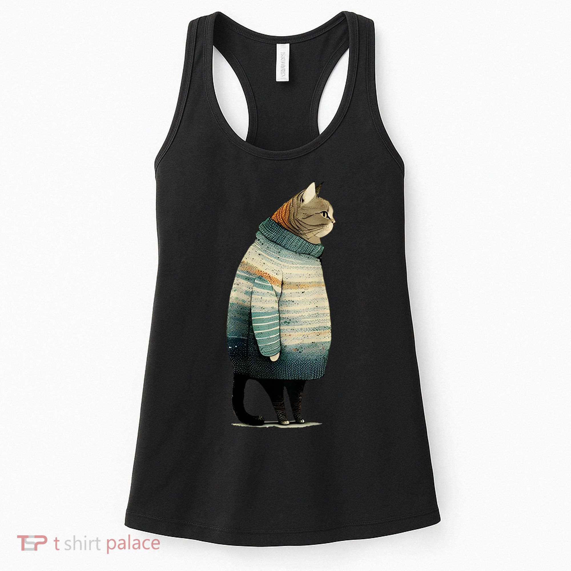 Cat Wearing A Sweater Funny Pet Fat Gray Cat In Sweater Women's Tank Top