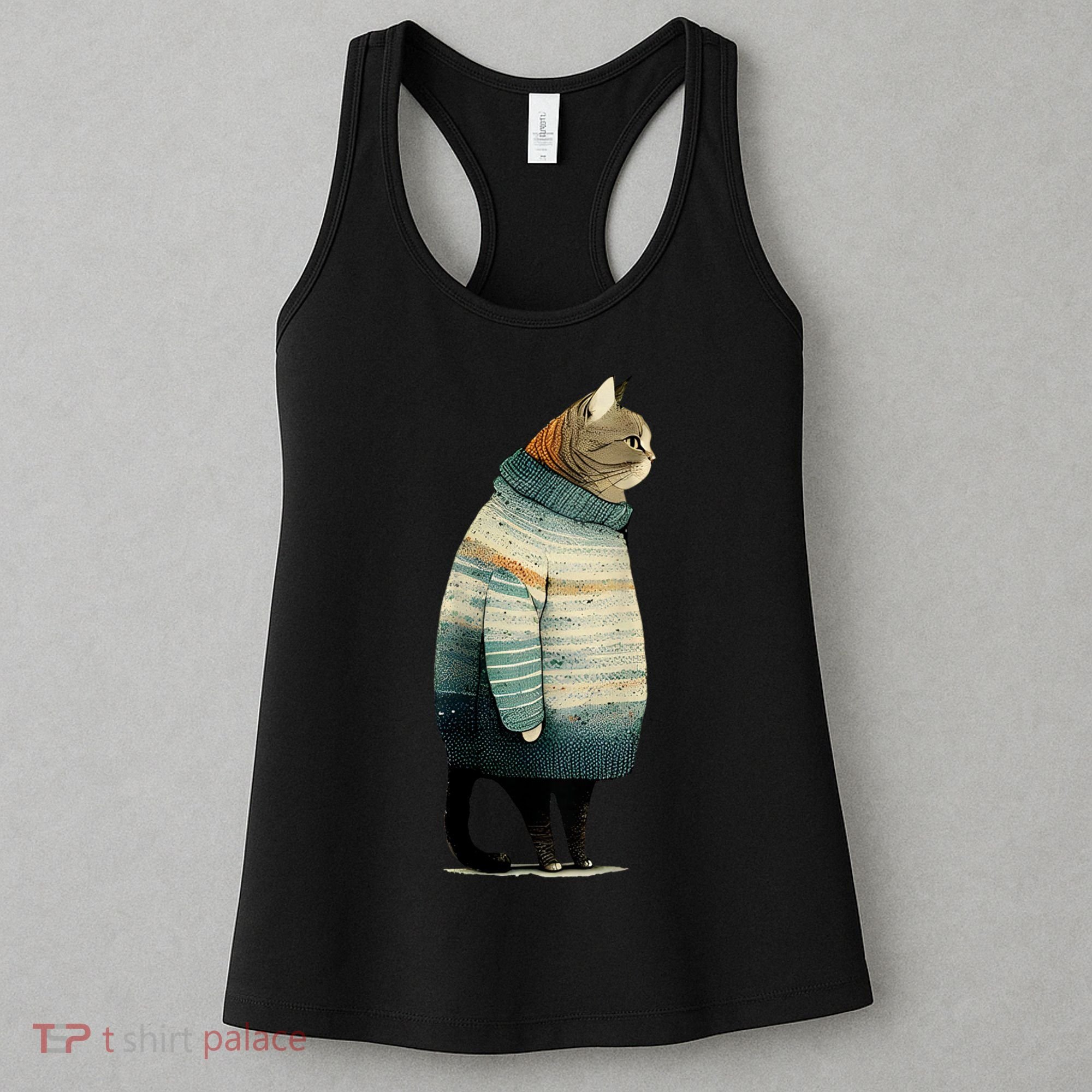 Cat Wearing A Sweater Funny Pet Fat Gray Cat In Sweater Women's Tank Top