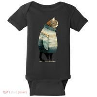 Cat Wearing A Sweater Funny Pet Fat Gray Cat In Sweater Baby Bodysuit thumb 0