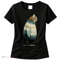 Cat Wearing A Sweater Funny Pet Fat Gray Cat In Sweater Women's T-Shirt thumb 0