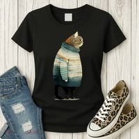 Cat Wearing A Sweater Funny Pet Fat Gray Cat In Sweater Women's T-Shirt thumb 3