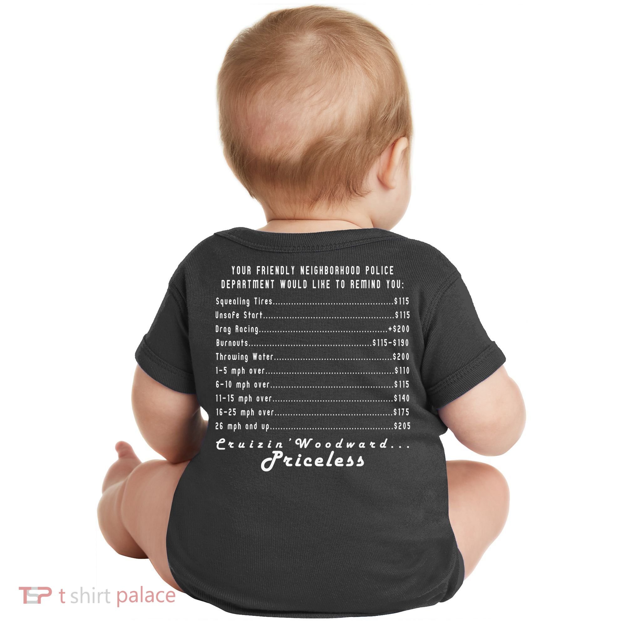 Cruizin' Woodward Ave M1 Priceless Funny Police Front & Back Baby Bodysuit