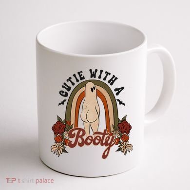 Cutie With A Booty Funny Halloween Ghost Coffee Mug back