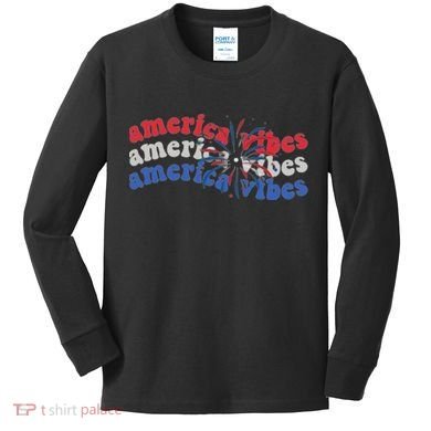 Cool Wavy America Vibes Fireworks Kids Long Sleeve Shirt