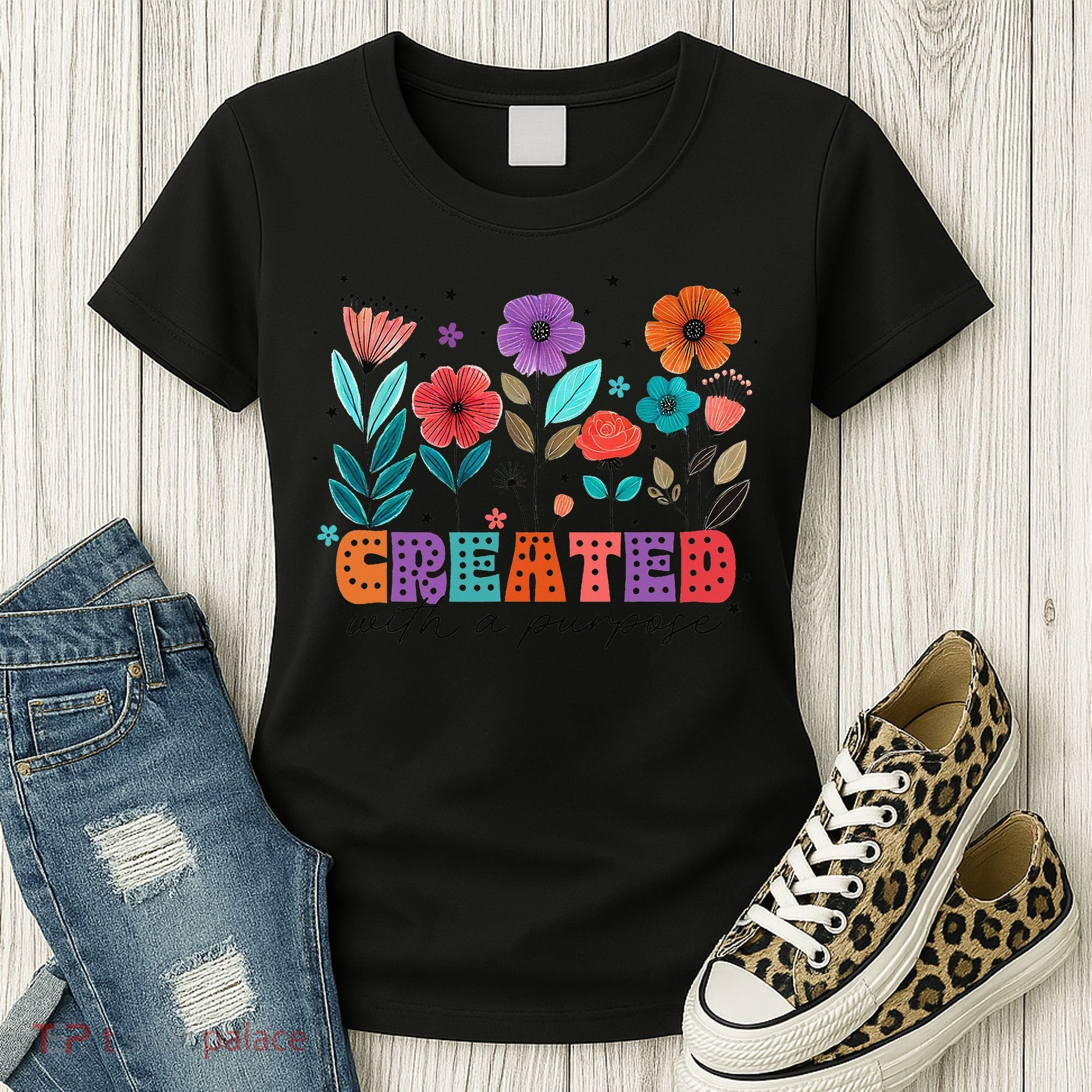 Created With A Purpose Jesus Christian Flower Wildflower Women's T-Shirt
