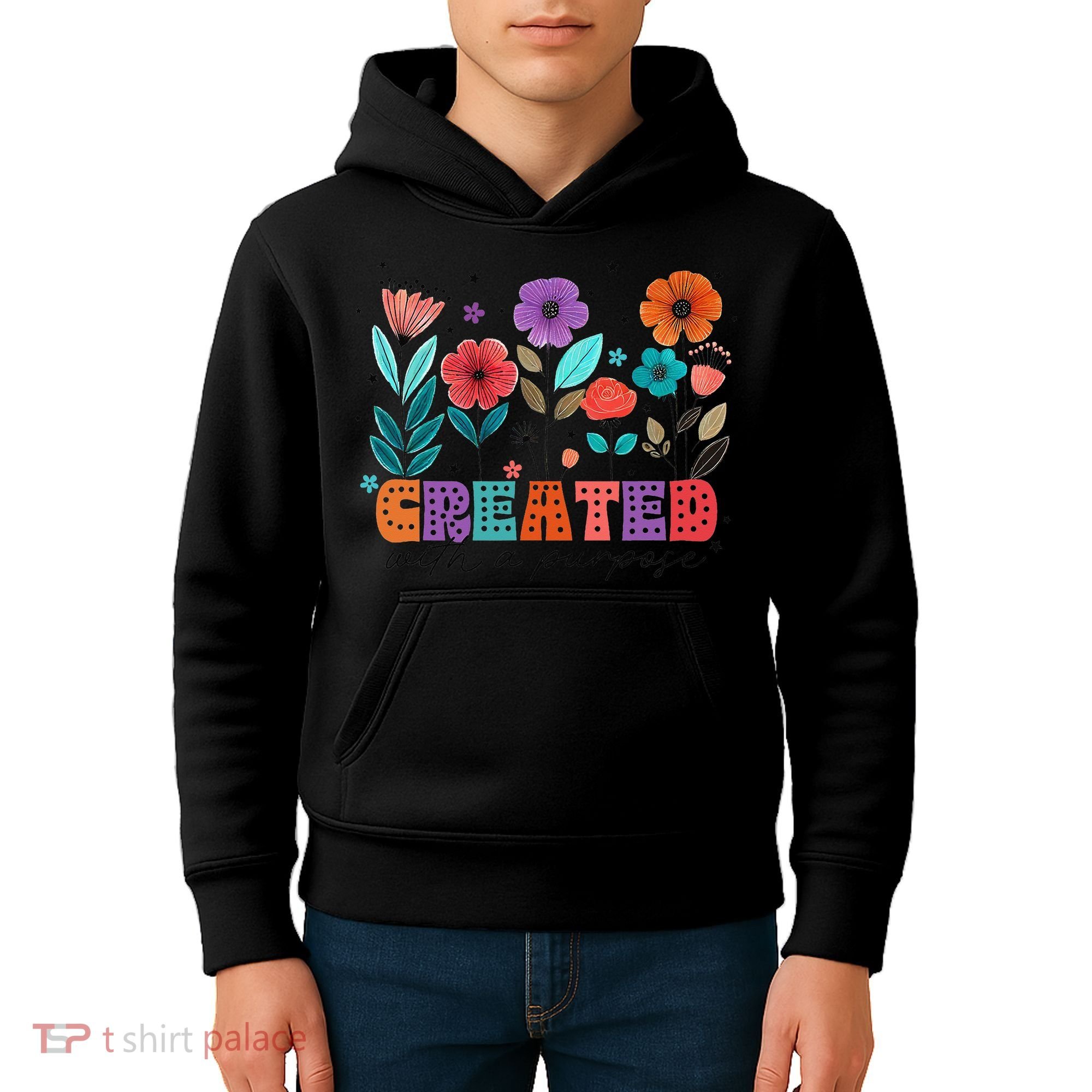 Created With A Purpose Jesus Christian Flower Wildflower Kids Hoodie