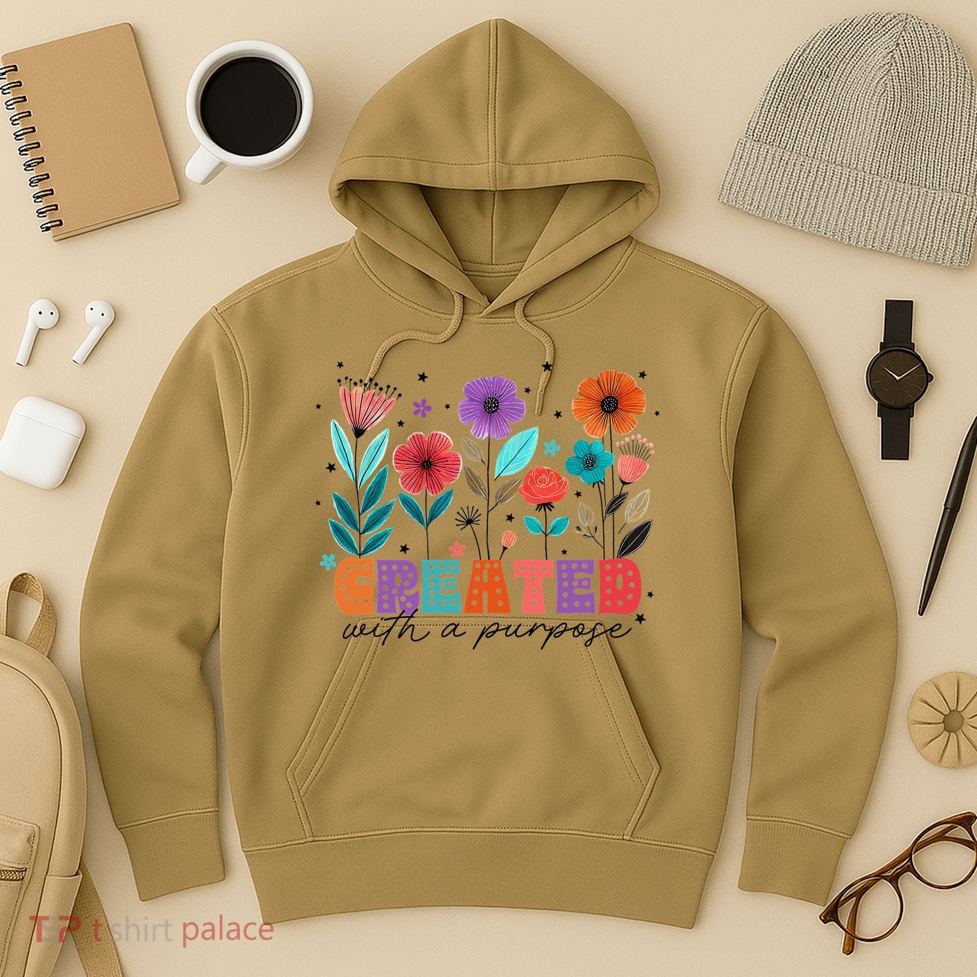 Created With A Purpose Jesus Christian Flower Wildflower Hoodie