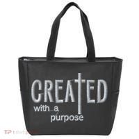 Created With A Purpose Christian Faith Jesus Embroidered Embroidered Tote Bag thumb 0