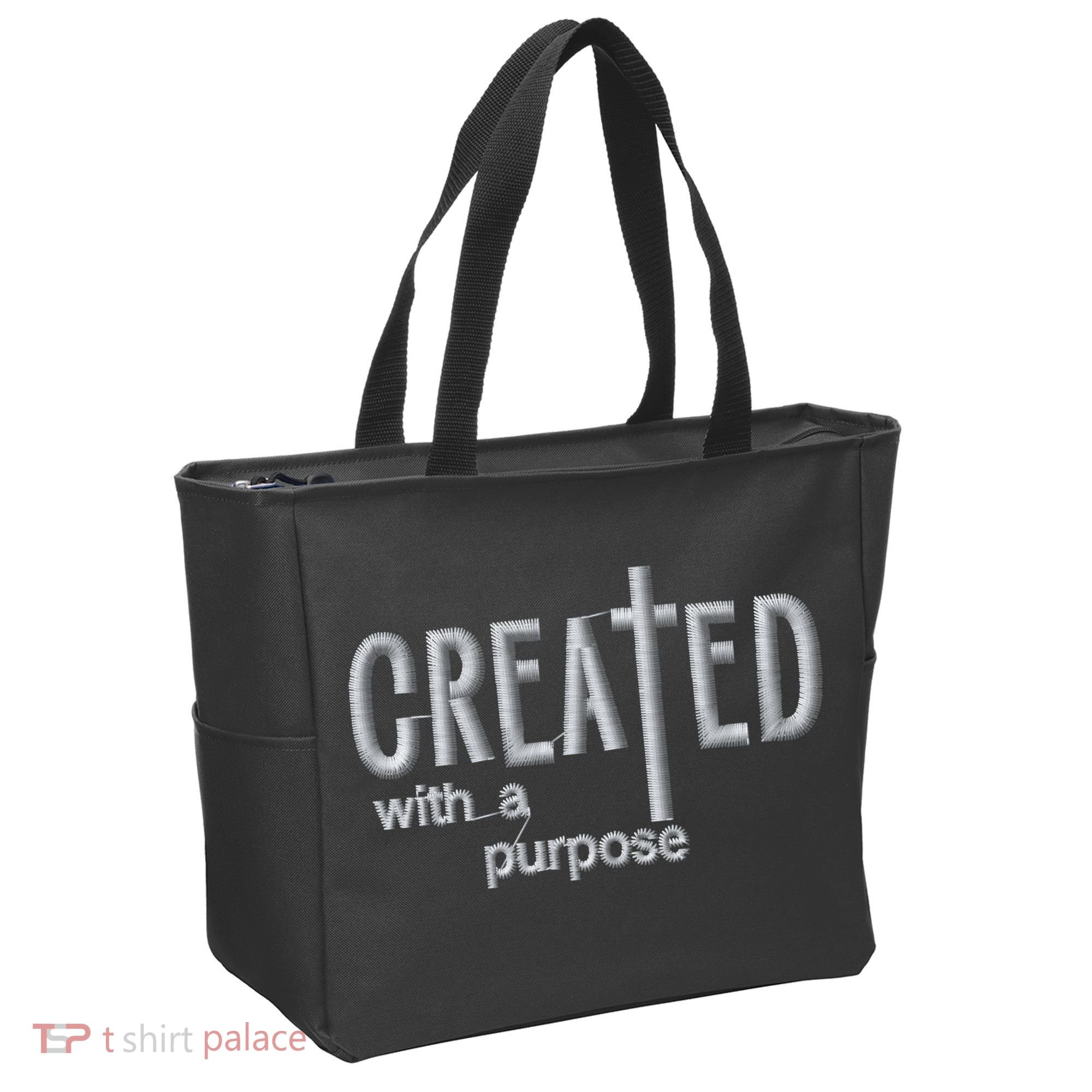 Created With A Purpose Christian Faith Jesus Embroidered Embroidered Tote Bag