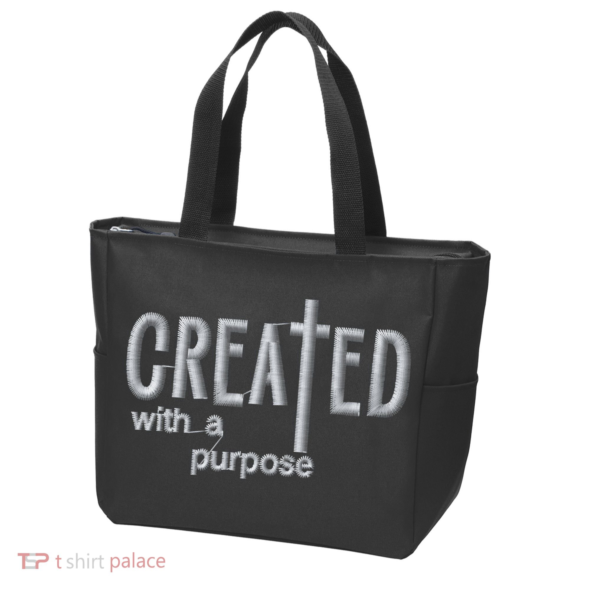 Created With A Purpose Christian Faith Jesus Embroidered Embroidered Tote Bag
