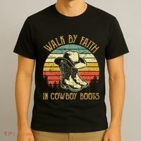 Christian Walk By Faith In Cowboy Boots Cowgirl Western T-Shirt thumb 3