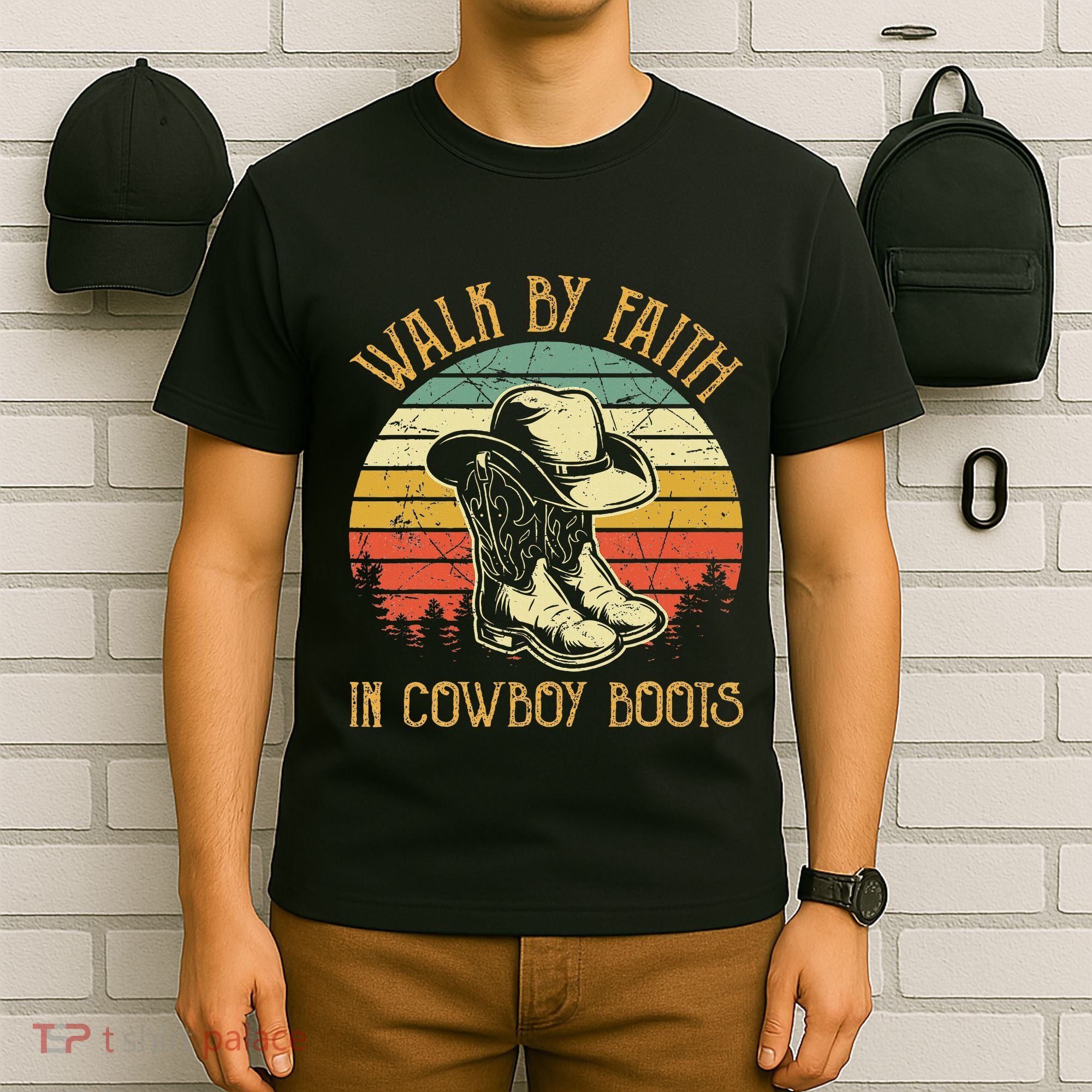 Christian Walk By Faith In Cowboy Boots Cowgirl Western T-Shirt