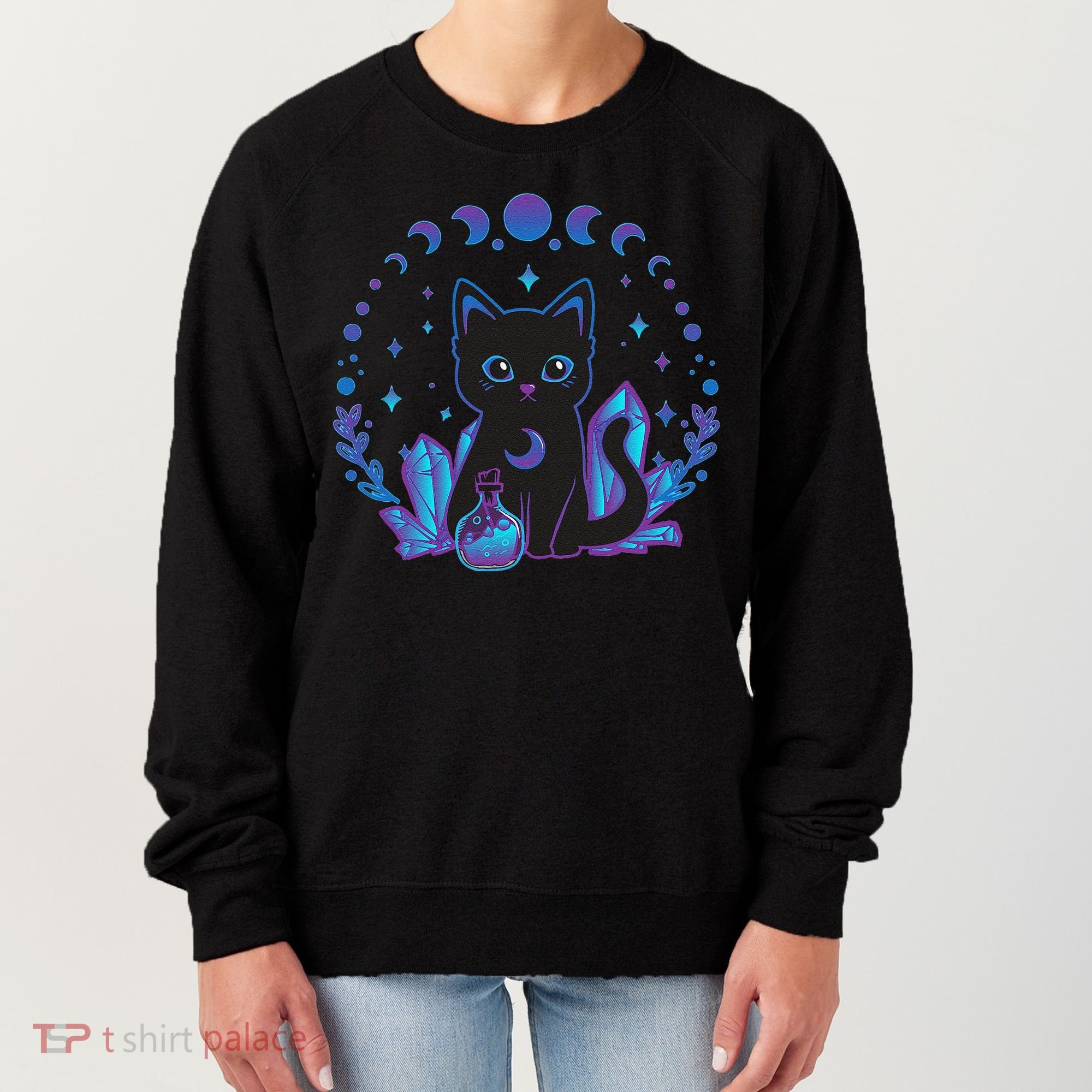 Cute Witchy Black Cat Crystal Alchemy Kawaii Pastel Goth Women's Sweatshirt