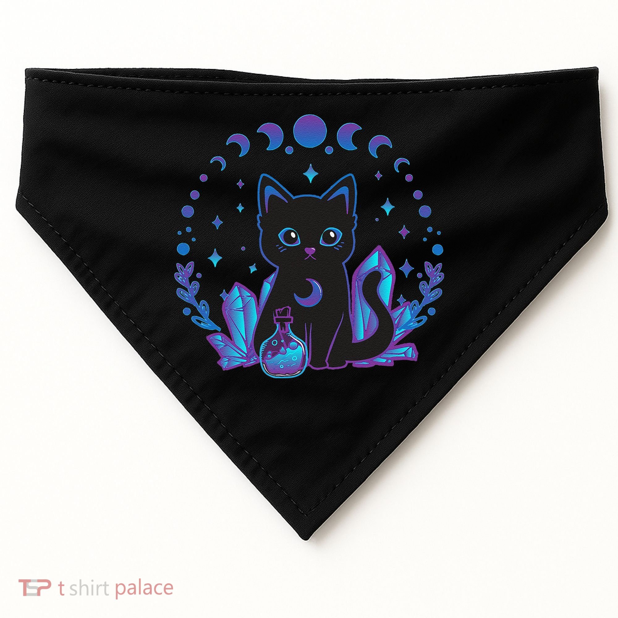 Cute Witchy Black Cat Crystal Alchemy Kawaii Pastel Goth USA-Made Doggie Bandana