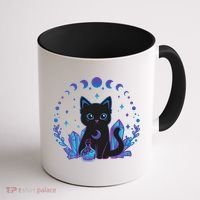 Cute Witchy Black Cat Crystal Alchemy Kawaii Pastel Goth Coffee Mug thumb 1