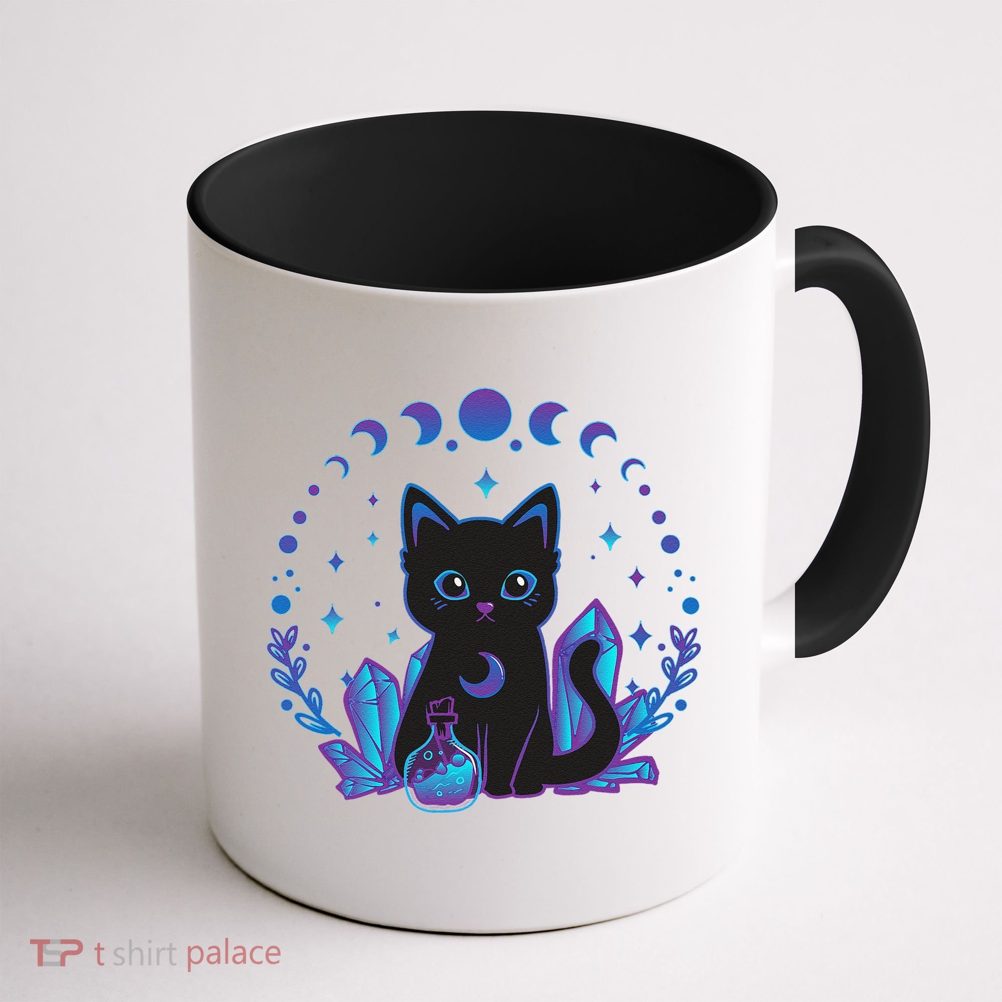 Cute Witchy Black Cat Crystal Alchemy Kawaii Pastel Goth Coffee Mug