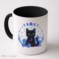 Cute Witchy Black Cat Crystal Alchemy Kawaii Pastel Goth Coffee Mug thumb 0