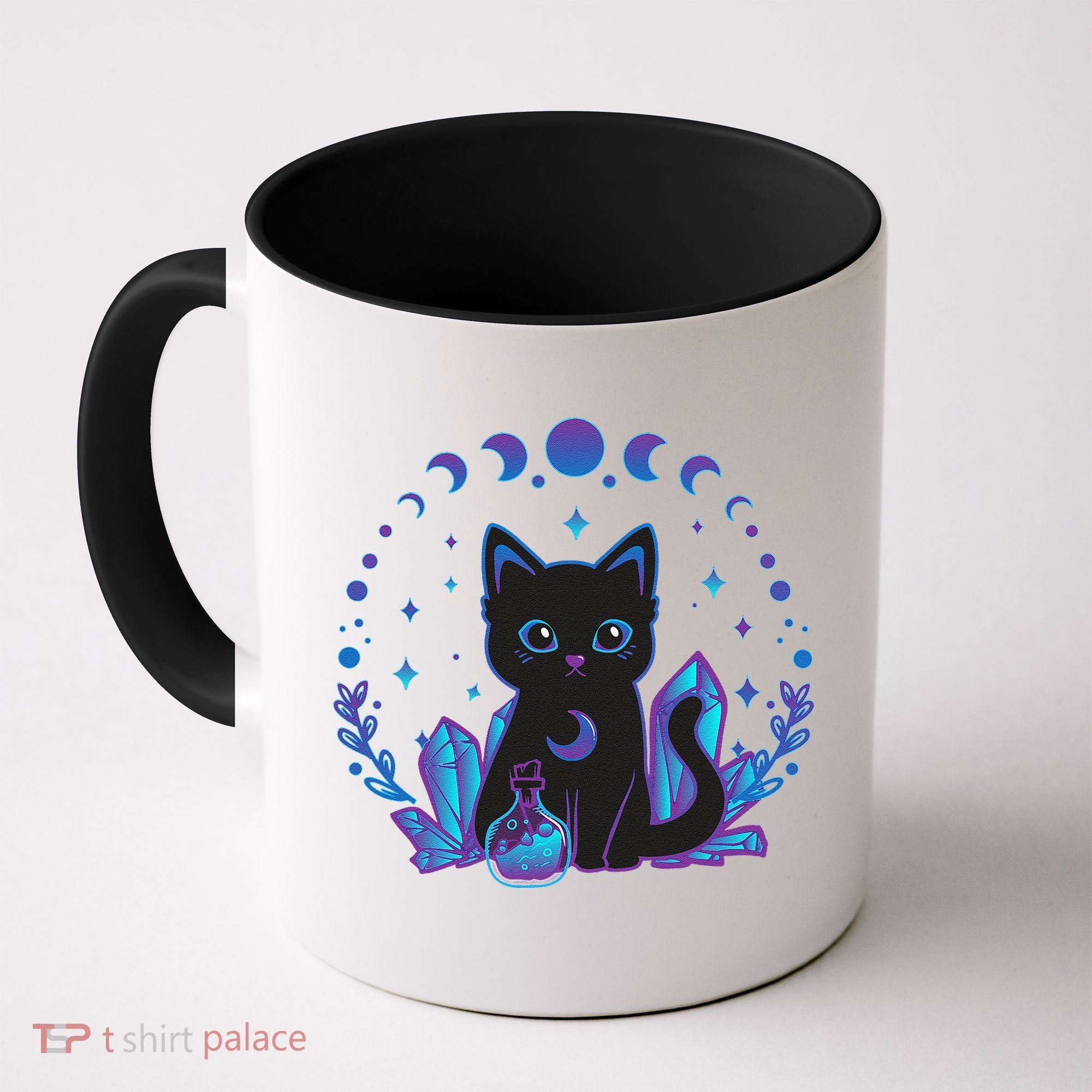 Cute Witchy Black Cat Crystal Alchemy Kawaii Pastel Goth Coffee Mug
