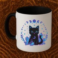 Cute Witchy Black Cat Crystal Alchemy Kawaii Pastel Goth Coffee Mug thumb 2