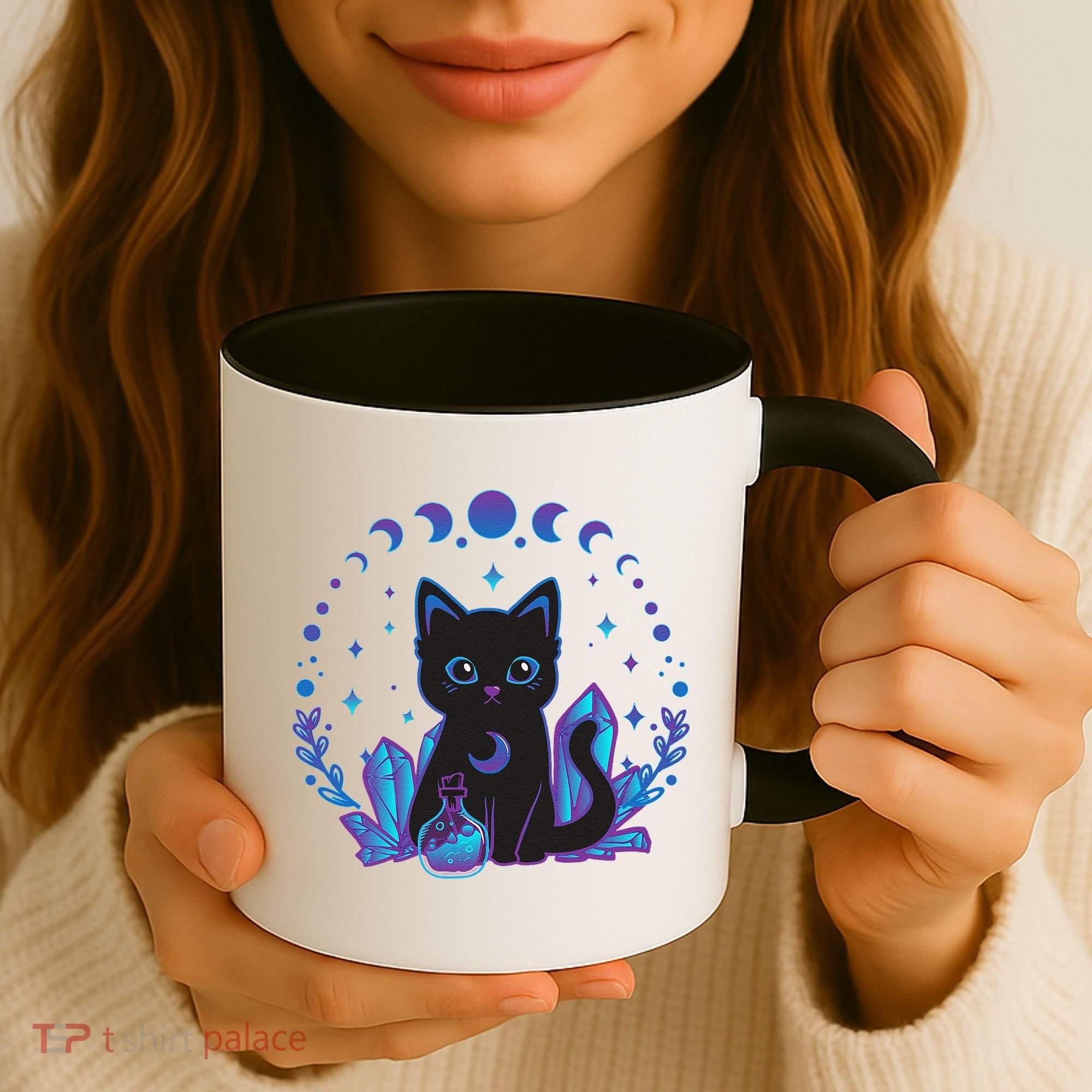 Cute Witchy Black Cat Crystal Alchemy Kawaii Pastel Goth Coffee Mug