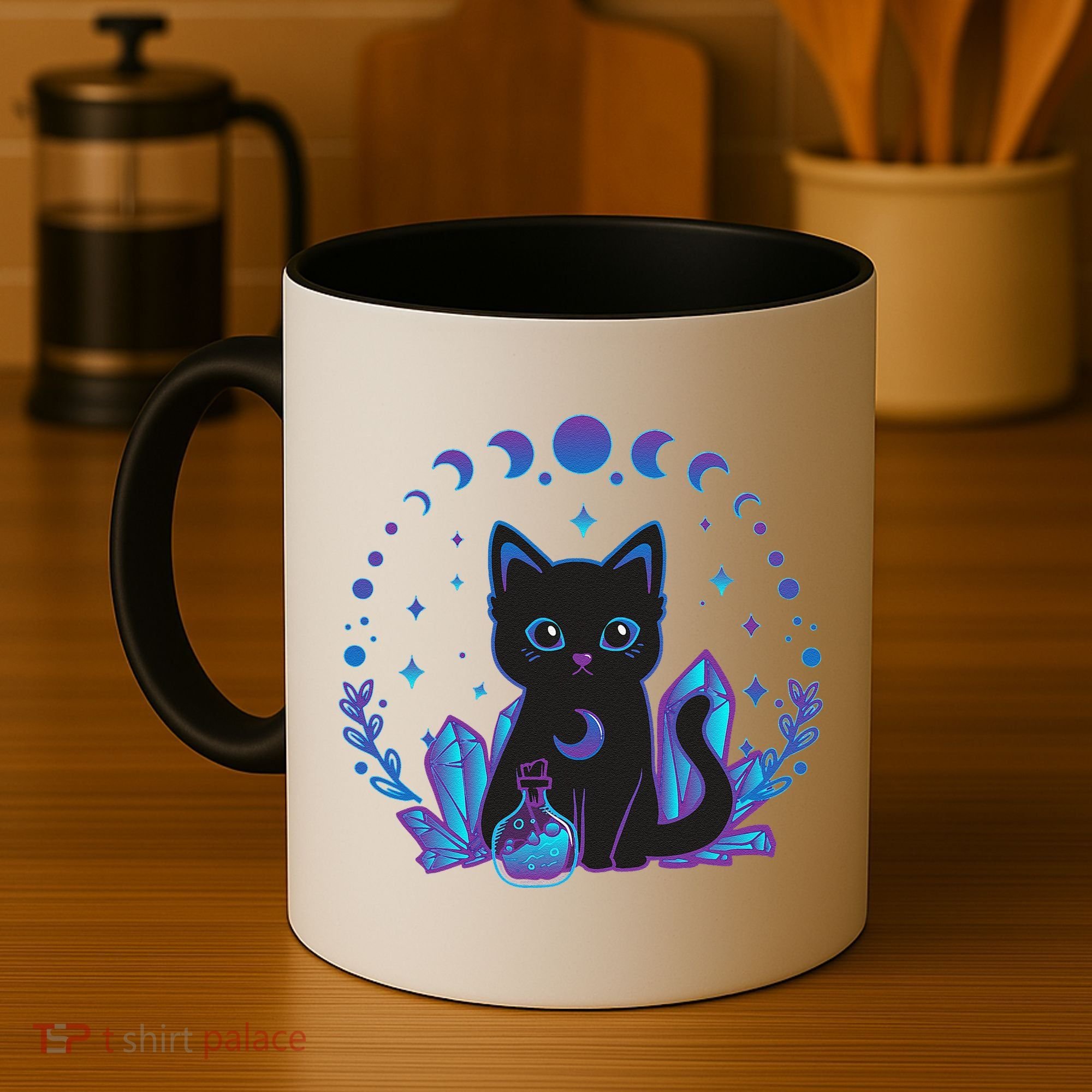 Cute Witchy Black Cat Crystal Alchemy Kawaii Pastel Goth Coffee Mug