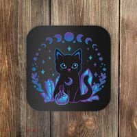 Cute Witchy Black Cat Crystal Alchemy Kawaii Pastel Goth Coaster thumb 0