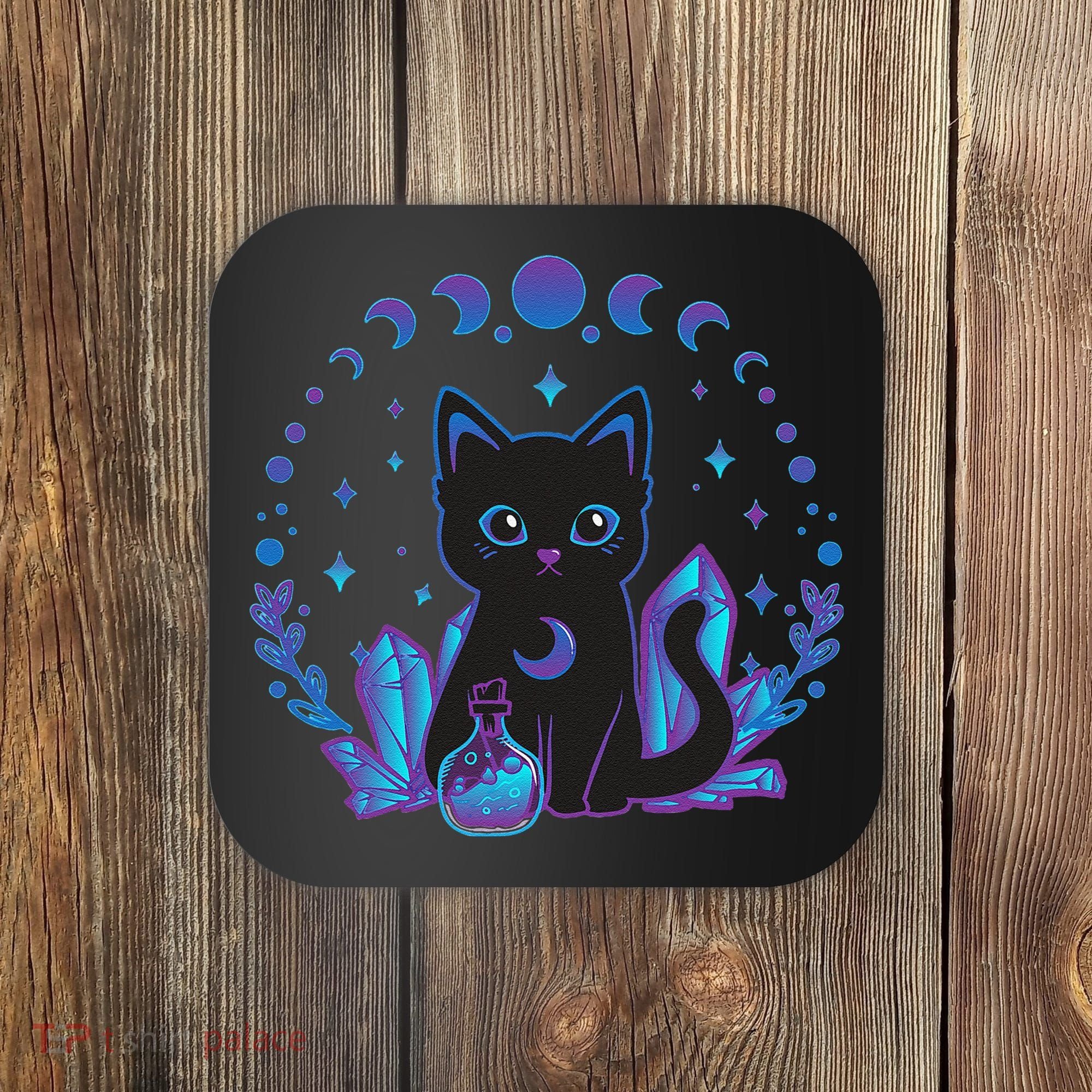 Cute Witchy Black Cat Crystal Alchemy Kawaii Pastel Goth Coaster