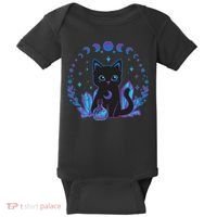 Cute Witchy Black Cat Crystal Alchemy Kawaii Pastel Goth Baby Bodysuit thumb 0