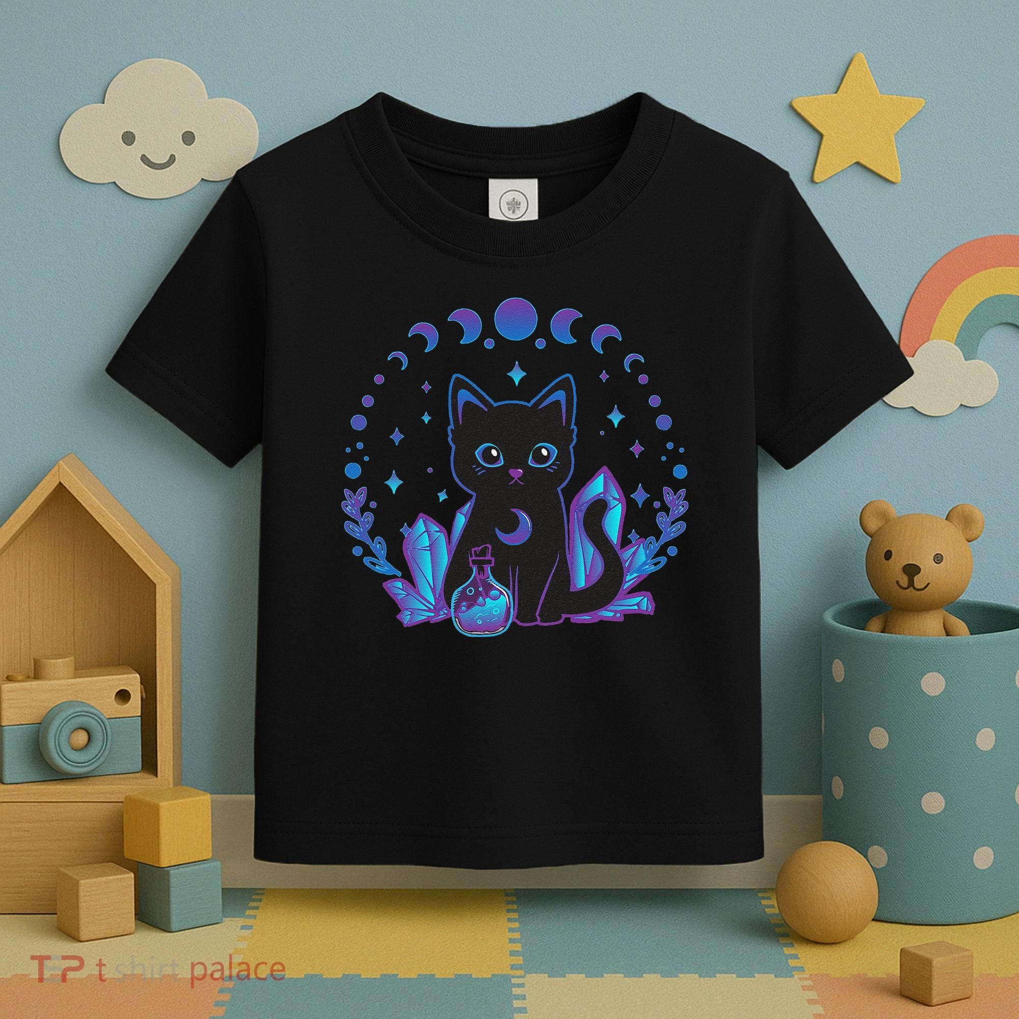 Cute Witchy Black Cat Crystal Alchemy Kawaii Pastel Goth Toddler T-Shirt