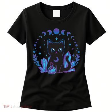Cute Witchy Black Cat Crystal Alchemy Kawaii Pastel Goth Women's T-Shirt