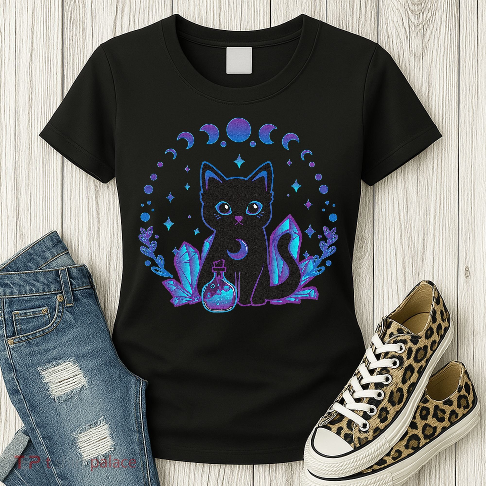 Cute Witchy Black Cat Crystal Alchemy Kawaii Pastel Goth Women's T-Shirt