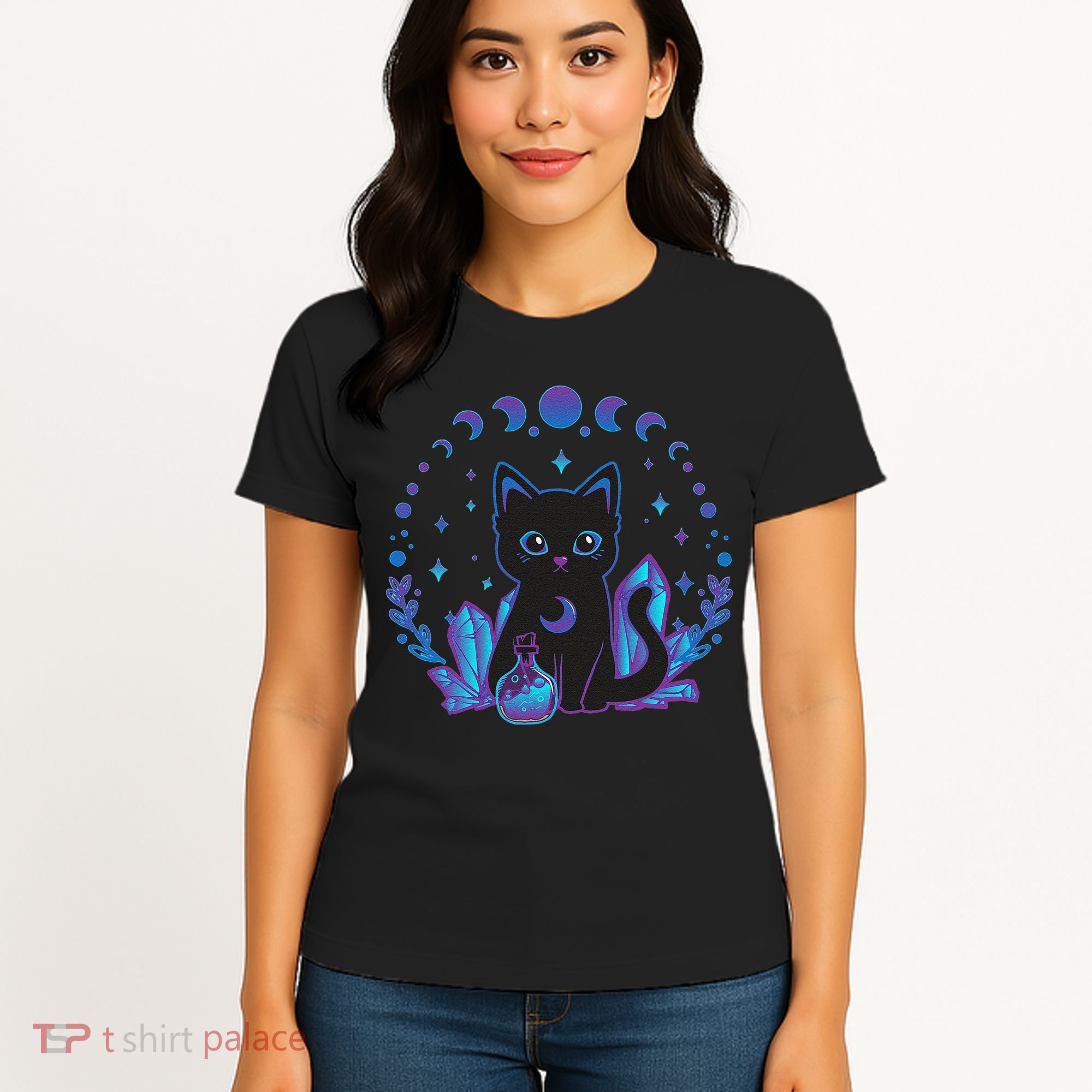 Cute Witchy Black Cat Crystal Alchemy Kawaii Pastel Goth Women's T-Shirt